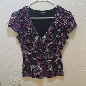3/$10 East 5th Black and Purple Ruffled Blouse